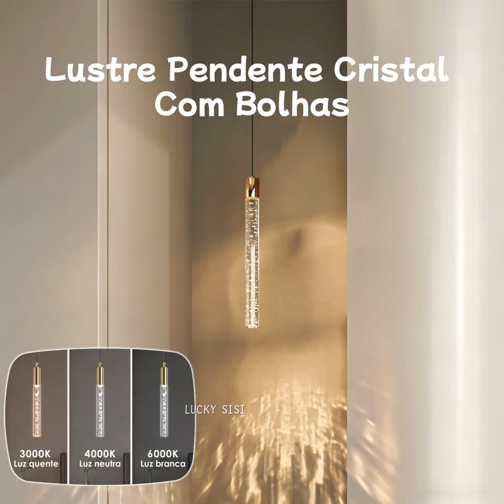Lustre Pendente Cristal Com Bolhas，Pendente Cilindro Cristal Led Com Bolhas Lustre，3 Cores，lustre sala jantar，luminária