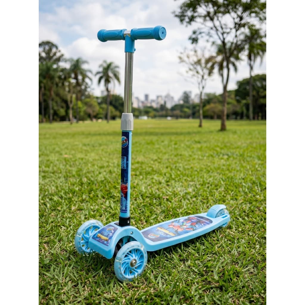 Scooter Infantil 3 Rodas LED Azul/Rosa Dobrável Patinete