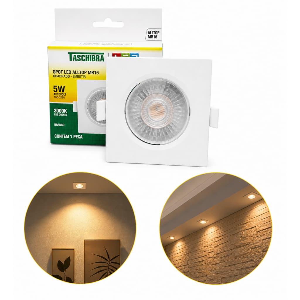 Luminaria De Led Spot Quadrado 7w Para Teto Luz Amarela Mr16