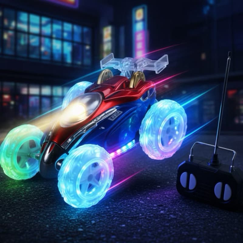 Carrinho de Controle Remoto Maluco com Giro 360° e Luzes LED