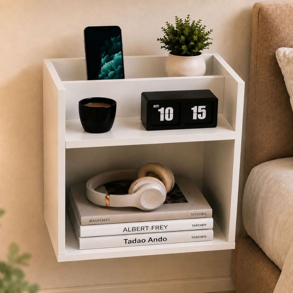 Mesa Cabeceira Compacta Suspensa Quarto Pequeno Nicho Minimalista Retro Madri