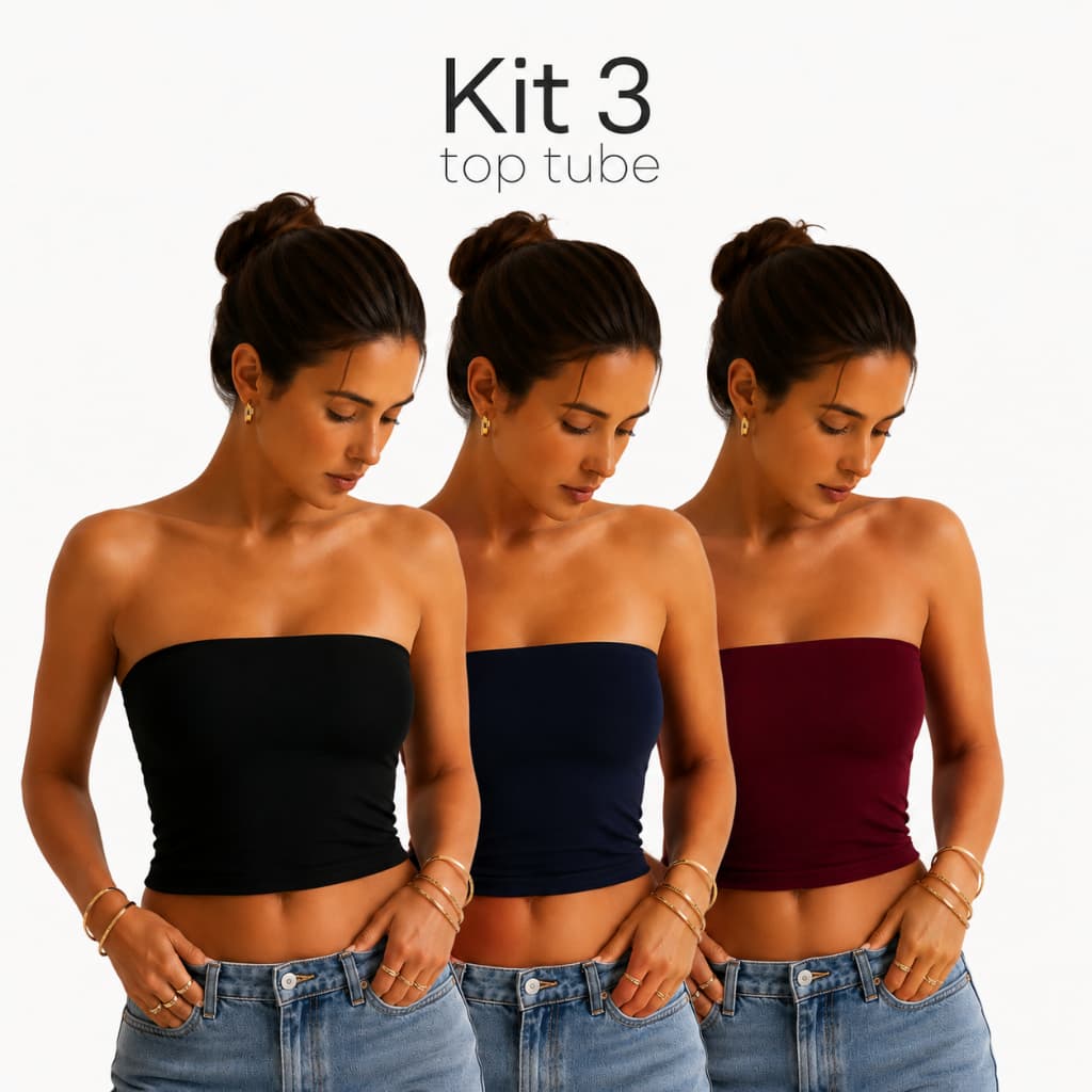 Kit 3 Tops Tube faixa Modelador – Sustentação + Compressão + Conforto Extremo