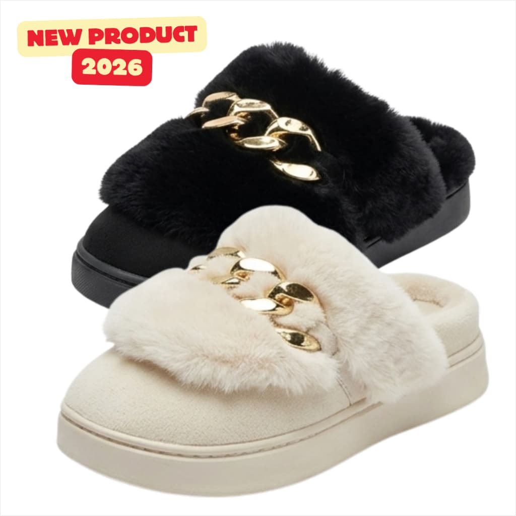 Pantufa Premium Feminino Casual Peluciada Com Corrente
