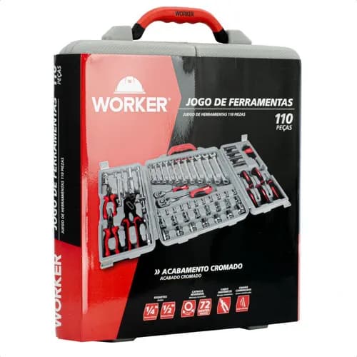 Jogo De Ferramentas 110 Pecas Worker Maleta Cromo Vanadio Mecanico