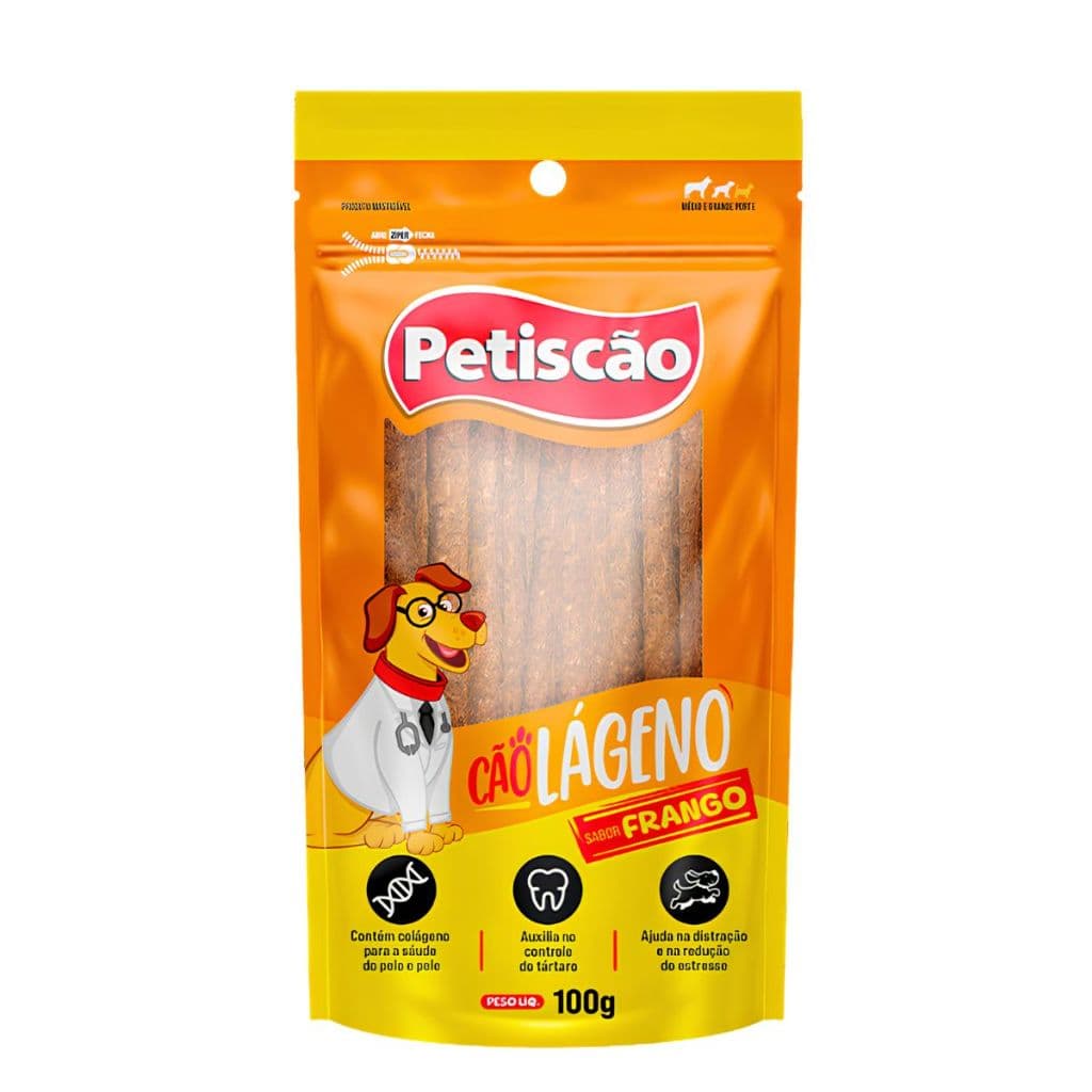 Petisco Petiscão Cãolágeno Sabor Frango 100g – Sabor e Diversão para Seu Cão!