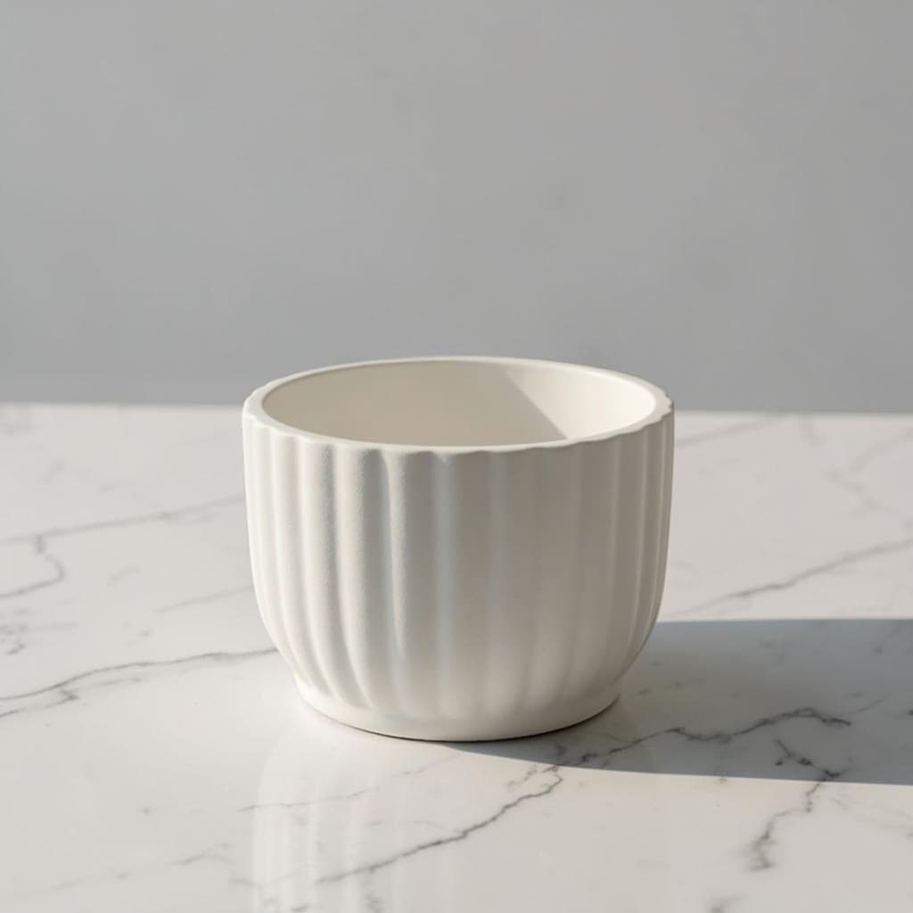 Mini Vaso Branco Fosco Cachepot Canelado em Cerâmica Decorativo Decoração para Plantas Suculentas