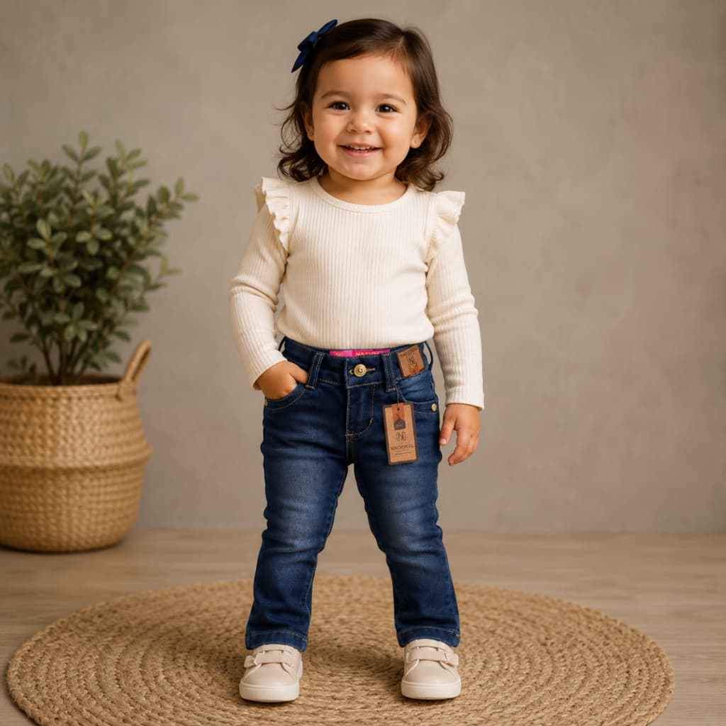 Calça Jeans Baby Feminina Nacional | Do 1 ao 3 Anos | Cintura Ajustável e Conforto Garantido
