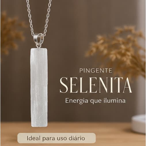 Pingente Selenita Tamango M Bruta Natural Proteção Prateado Amuleto Escudo