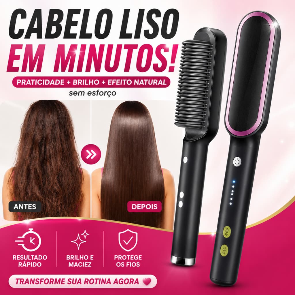 Escova Alisadora Elétrica Bivolt 5 Em 1 Temperatura Ajustável Anti Frizz Preto