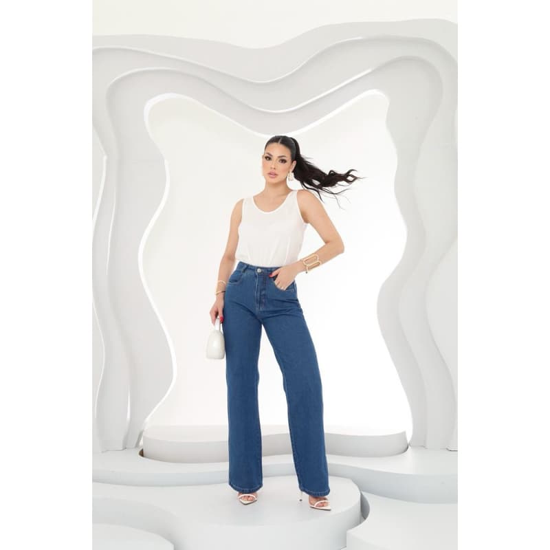Calça Feminina Jeans Cintura alta Calça Jeans Feminina Wide Leg Premium Cintura Alta Levanta Bumbum