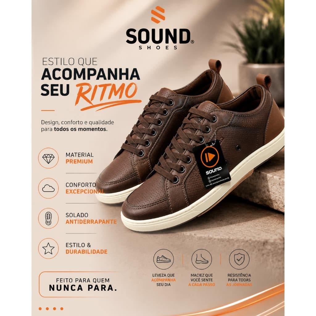 Sapatênis Sound Shoes Marrom Calce Fácil Conforto Clássico