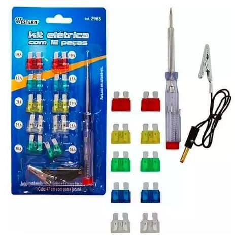 Kit Elétrico 12 Peças Fusível Carro Automotivo + Chave Teste