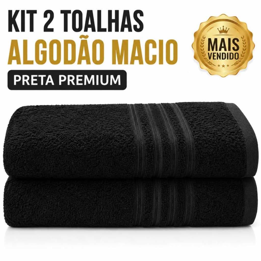 Jogo Toalha Banho Preta Banhão Algodão Macia 62x130 Camesa Premium -  2 Un