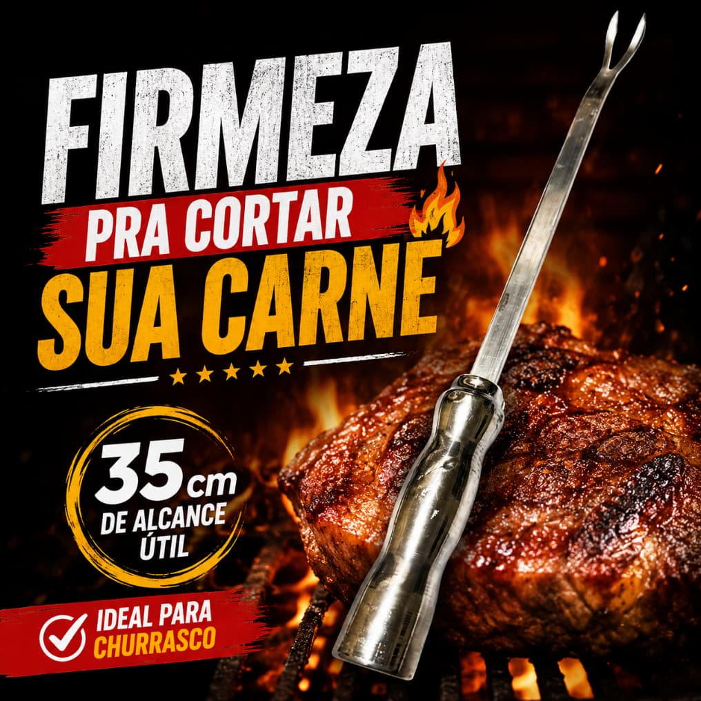 Garfo Churrasco 35cm Cabo Alumínio Reforçado Espeto Carne Churrasqueira Acessório