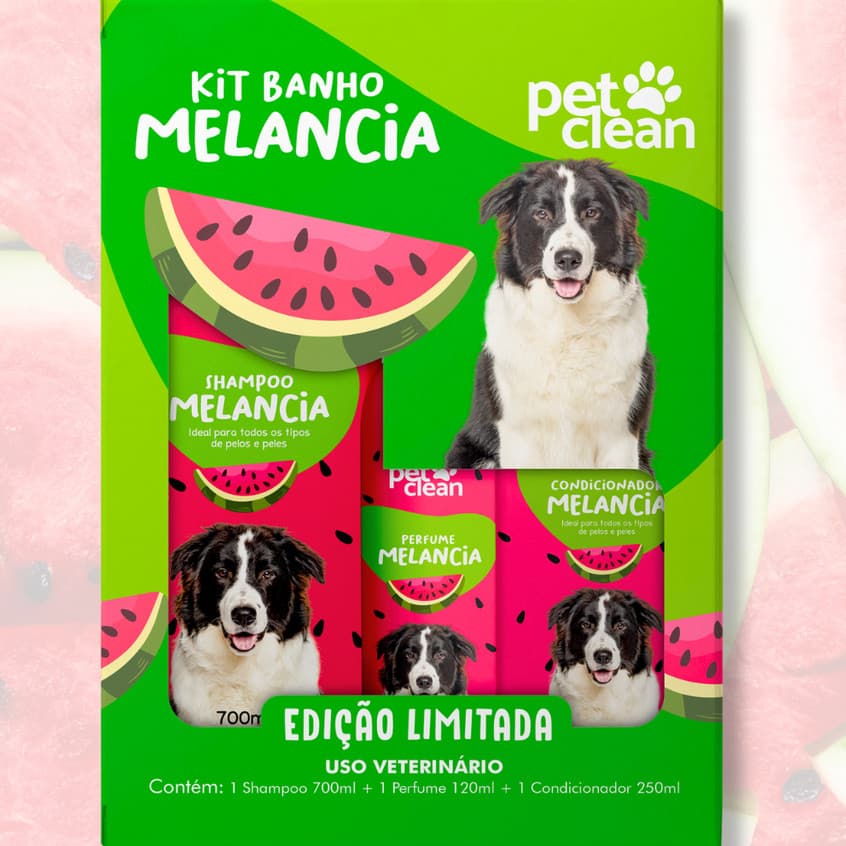 Kit Banho Pet Shop Melancia Pet Clean Shampoo Condicionador Perfume