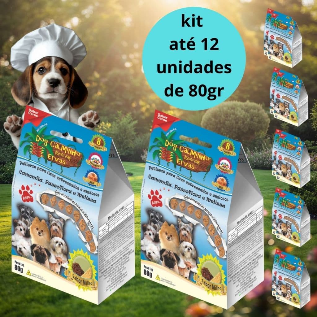 Kit até 12 un - DOG CALMINHO Biscoito com Ervas Calmantes: Camomila, Passiflora e Melissa - 80g - Biscottini