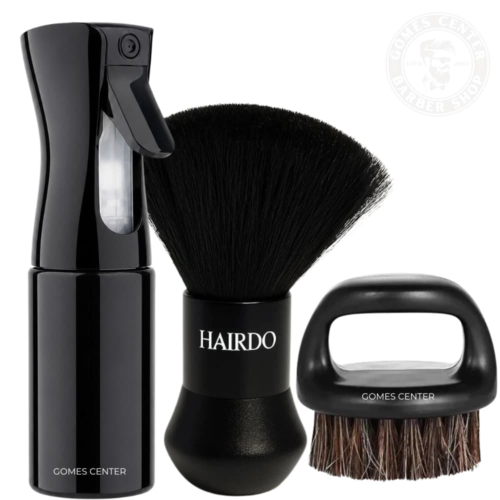 Kit Espanador Macio Bolinha+Escovinha de Dedo+Borrifador Spray Jato  Névoa Contínua Barbearia