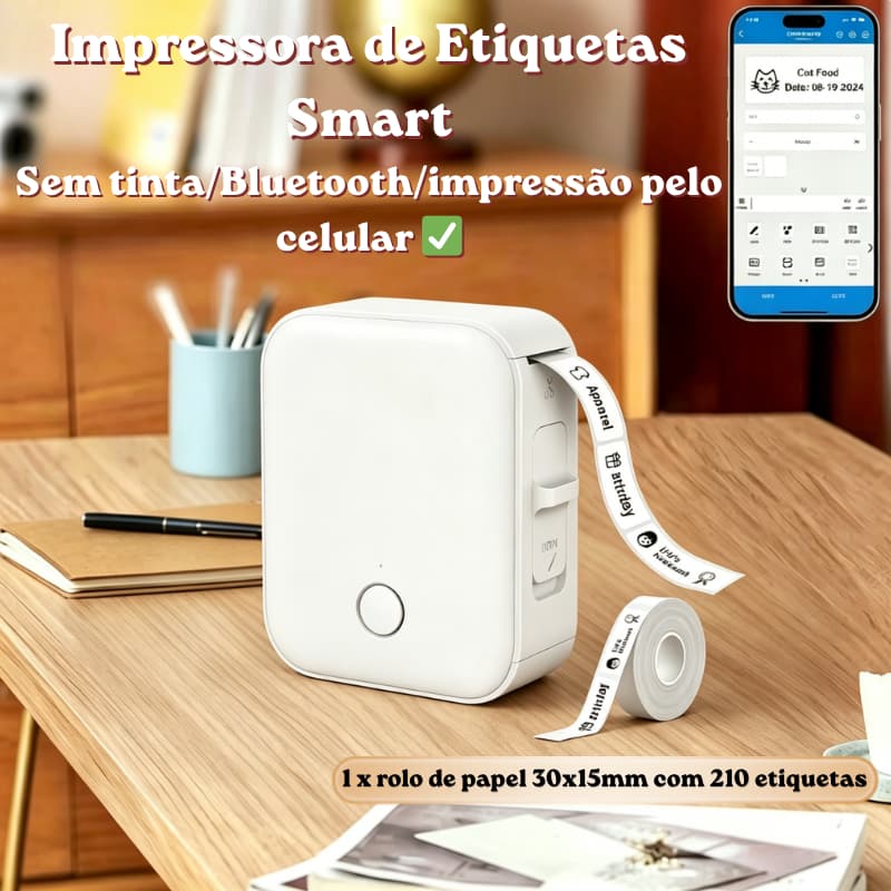Impressora Térmica Portátil Bluetooth L12 Com Rolo de Papel Grátis Para Casa, Loja e Escritório