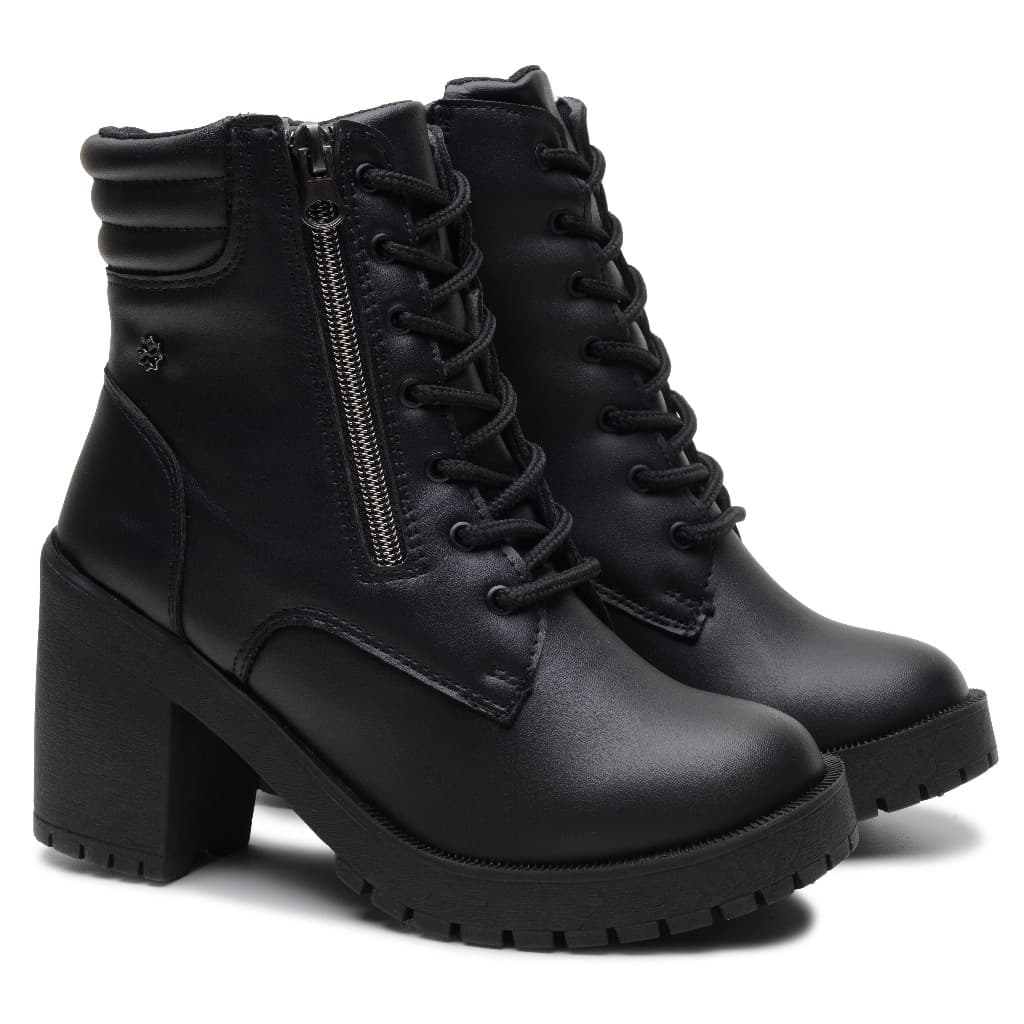 Bota Feminina Streetwear Coturno Casual Moderno Country Salto Bloco Western Com Zíper e Cadarço Confortável