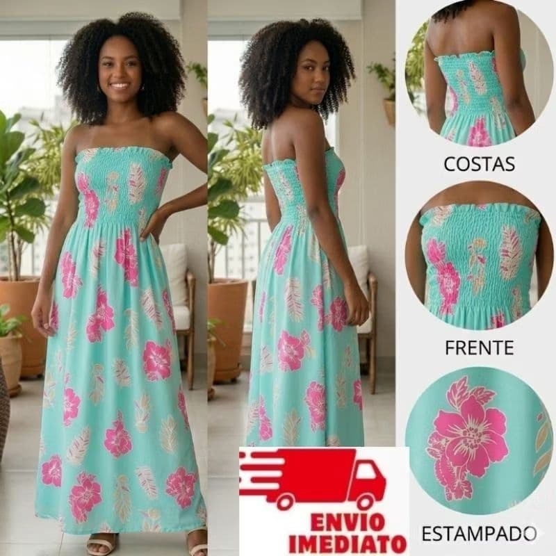 Vestido Longo Feminino com Lastex Tomara que Caia Confortável Tendência Verão