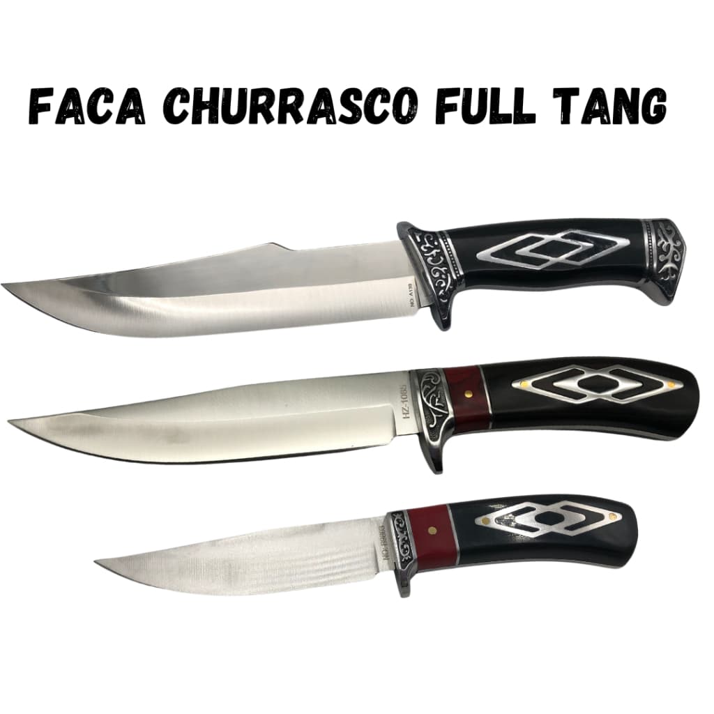 Faca Churrasco Caça e Pesca Cabo Artesanal em Madeira e Metal FullTang - 1889