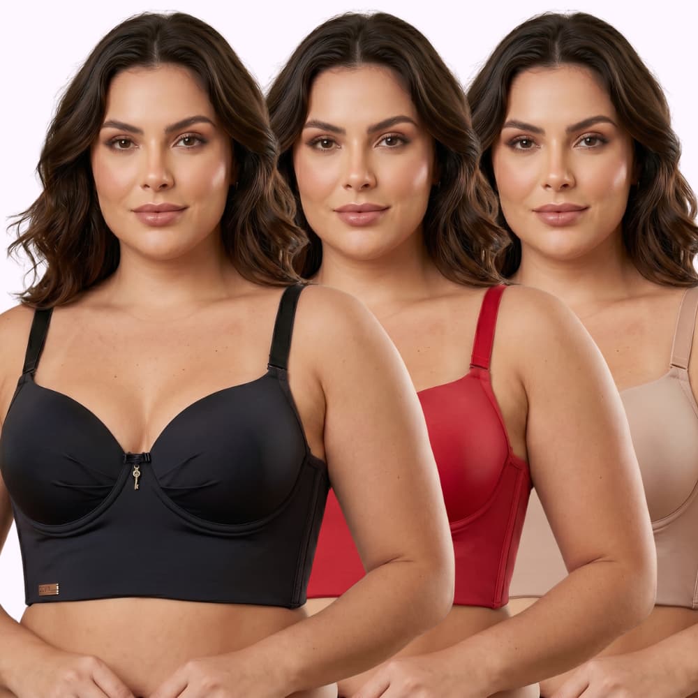 Kit 3 Sutiã Plus Size Reforçado com Bojo Alça Larga Sem Renda Lateral Larga