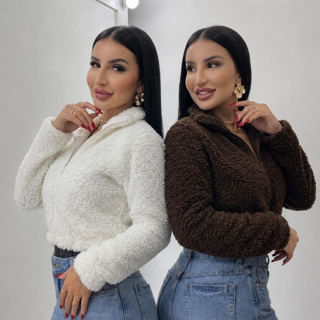 Casaquinho Teddy Ziper Pelinho Jaquetinha Frio Blusa Feminina De Inverno Com Gola Jaqueta Ted Tedy