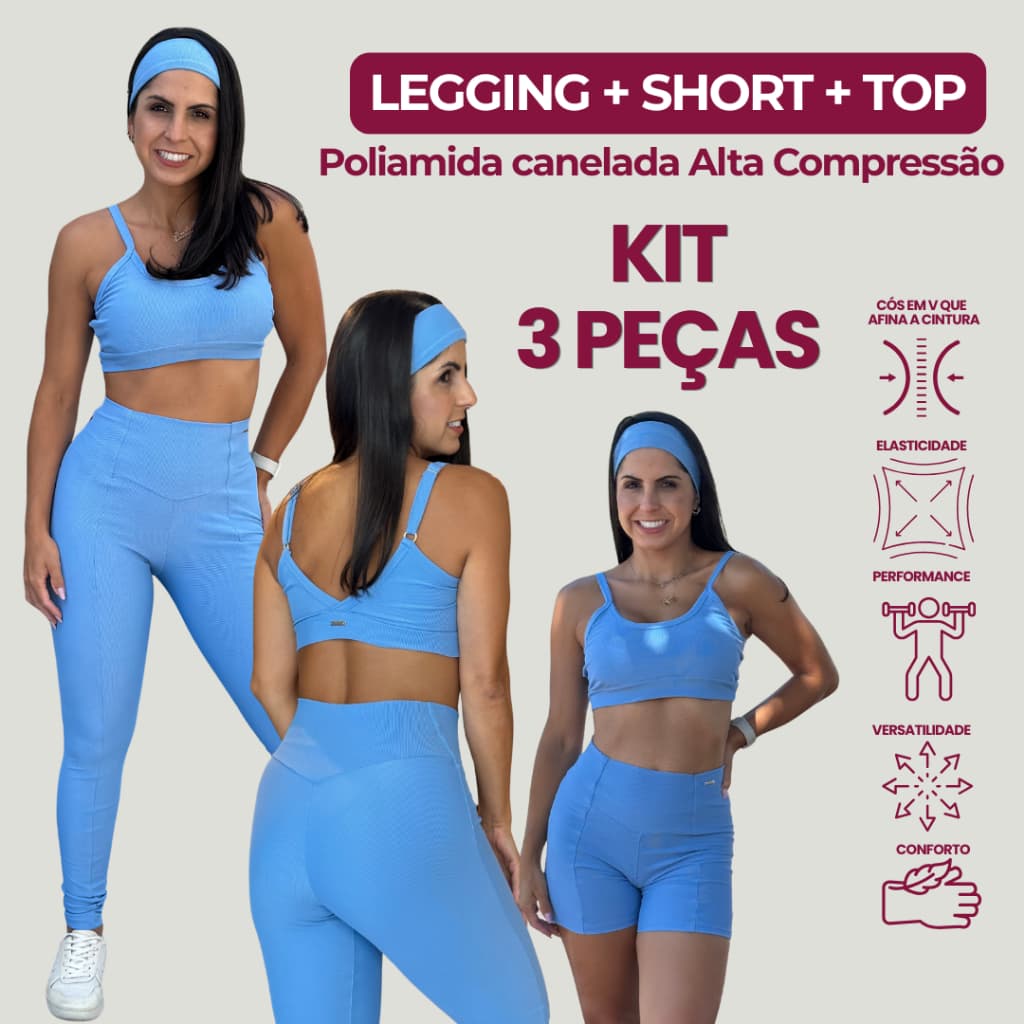 Trio Legging + Short + Top Bright Power Rib – Modelagem Anatômica