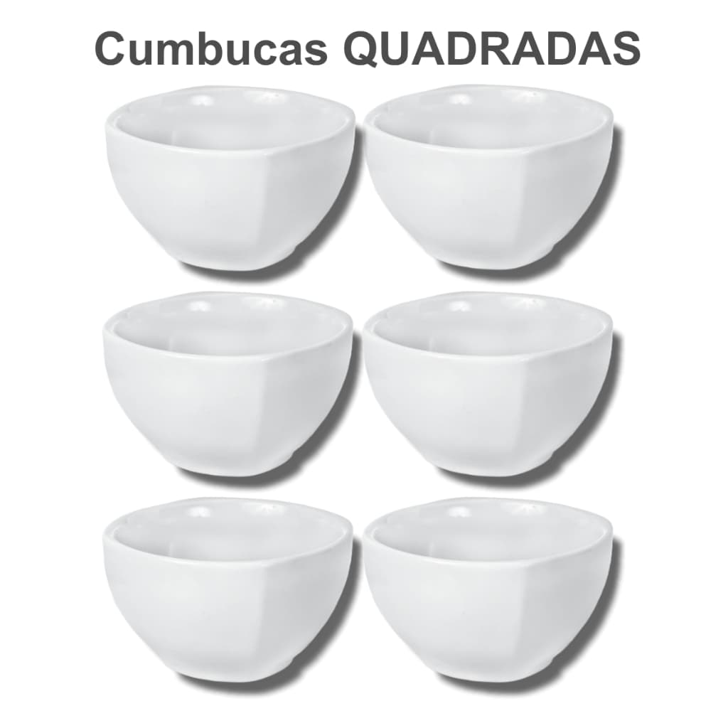 Cumbucas QUADRADAS de porcelana branca (Potes, Bowls, Tigelas) de 450ml, 350ml e 300ml