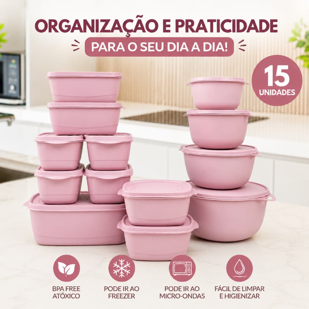 Kit 15 Potes Oval Herméticos  + Potes Bowl Para Armazenamento de Alimentos