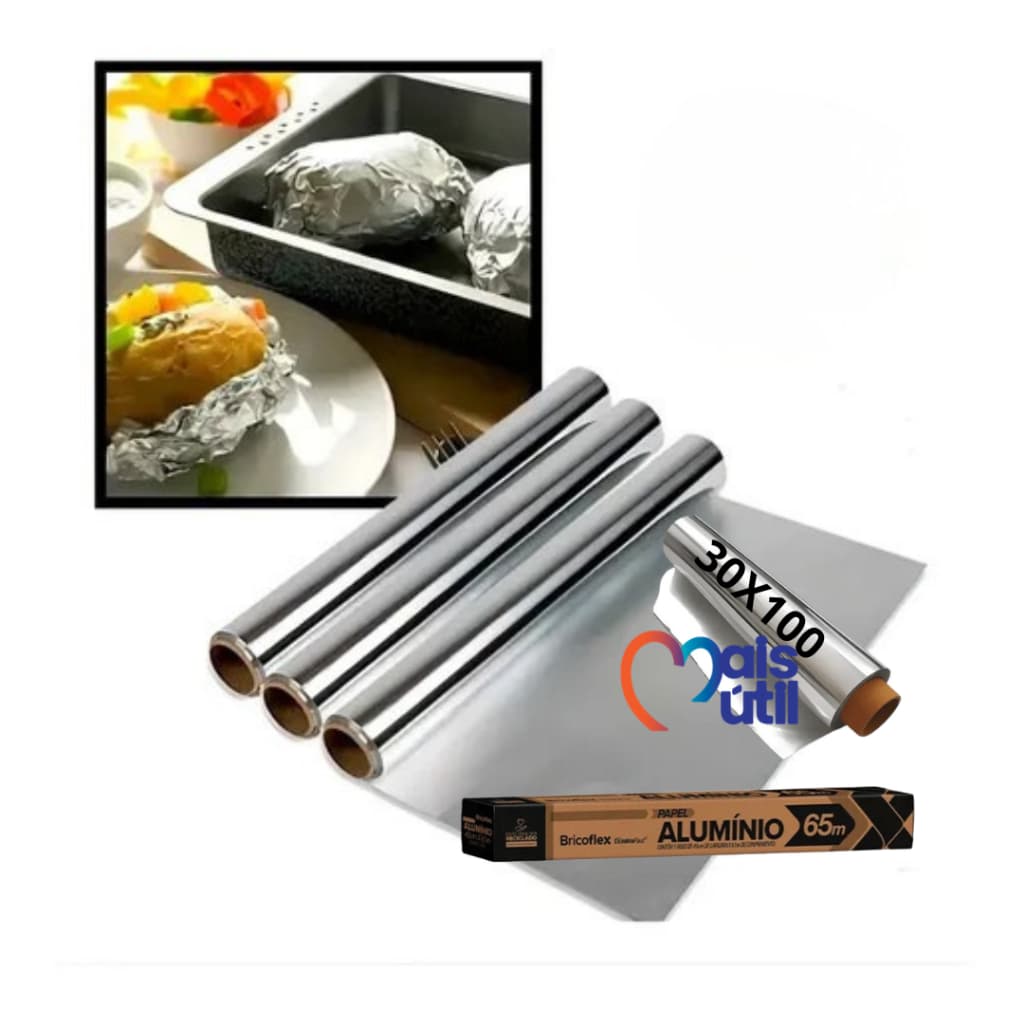 Papel Alumínio Extra Forte 45x65 e 30x100 Ideal Para Cozinha e Churrasco