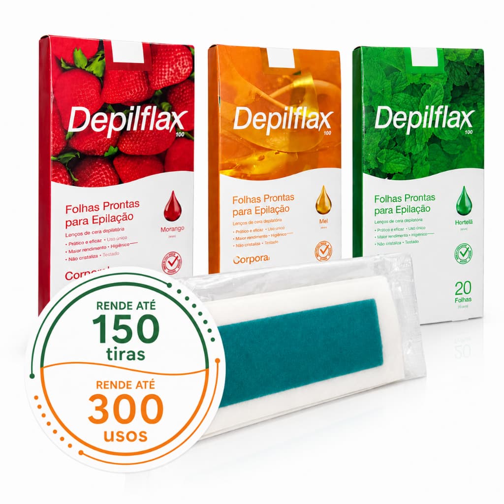 Cera Depilatória Corporal Depilflax 20 Folhas Até 300 Tiras Cera Fria Alta Remoção De Pelos Corpo E Virilha