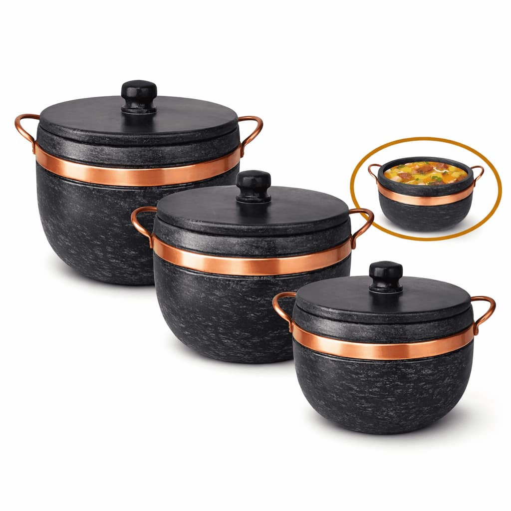 Jogo com 3 Panelas De Pedra Sabão Arte Nativa