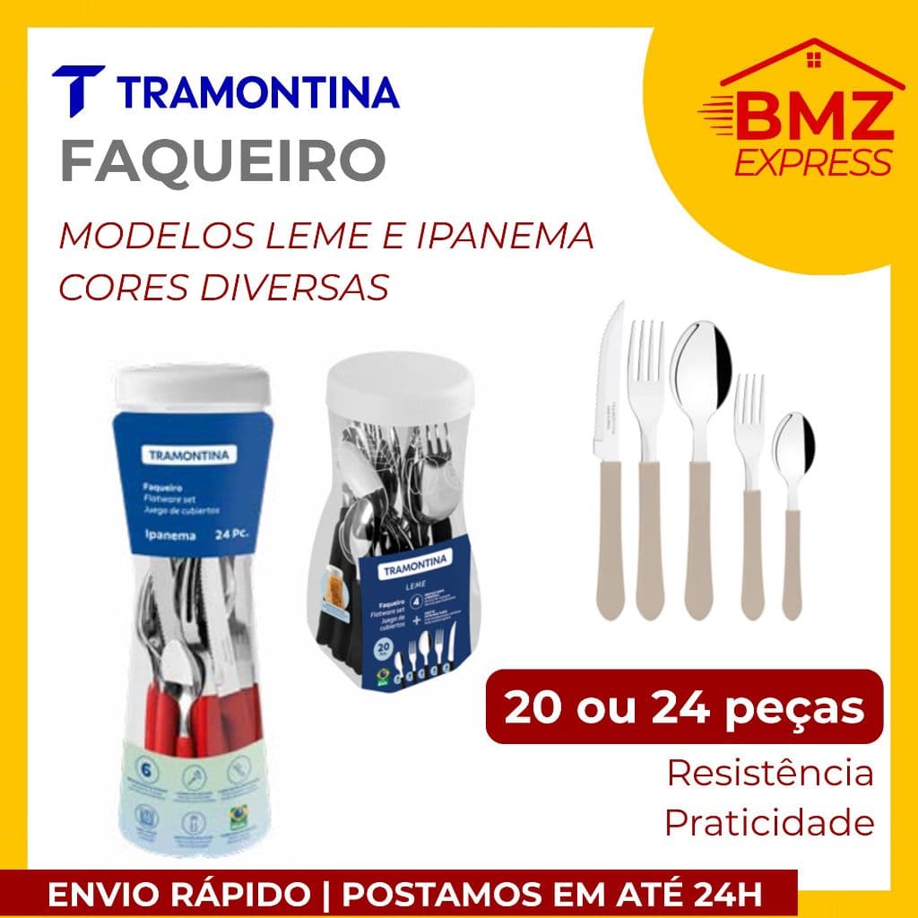 Tramontina Faqueiro Talheres Inox com cabo vermelho, preto, azul, cinza, diversos - Leme e Ipanema