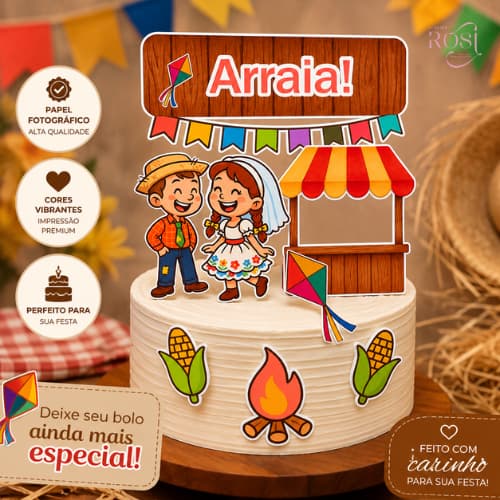 Topo de bolo Junino Casal Caipira/ Festa Junina / Decoração Festa Junina /Enfeite Festa Junina/ Envio Imediato