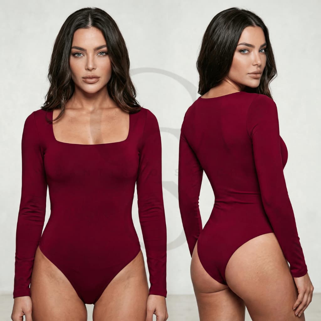 Body Suplex Feminino Decote Quadrado Manga Longa Forrado Premium