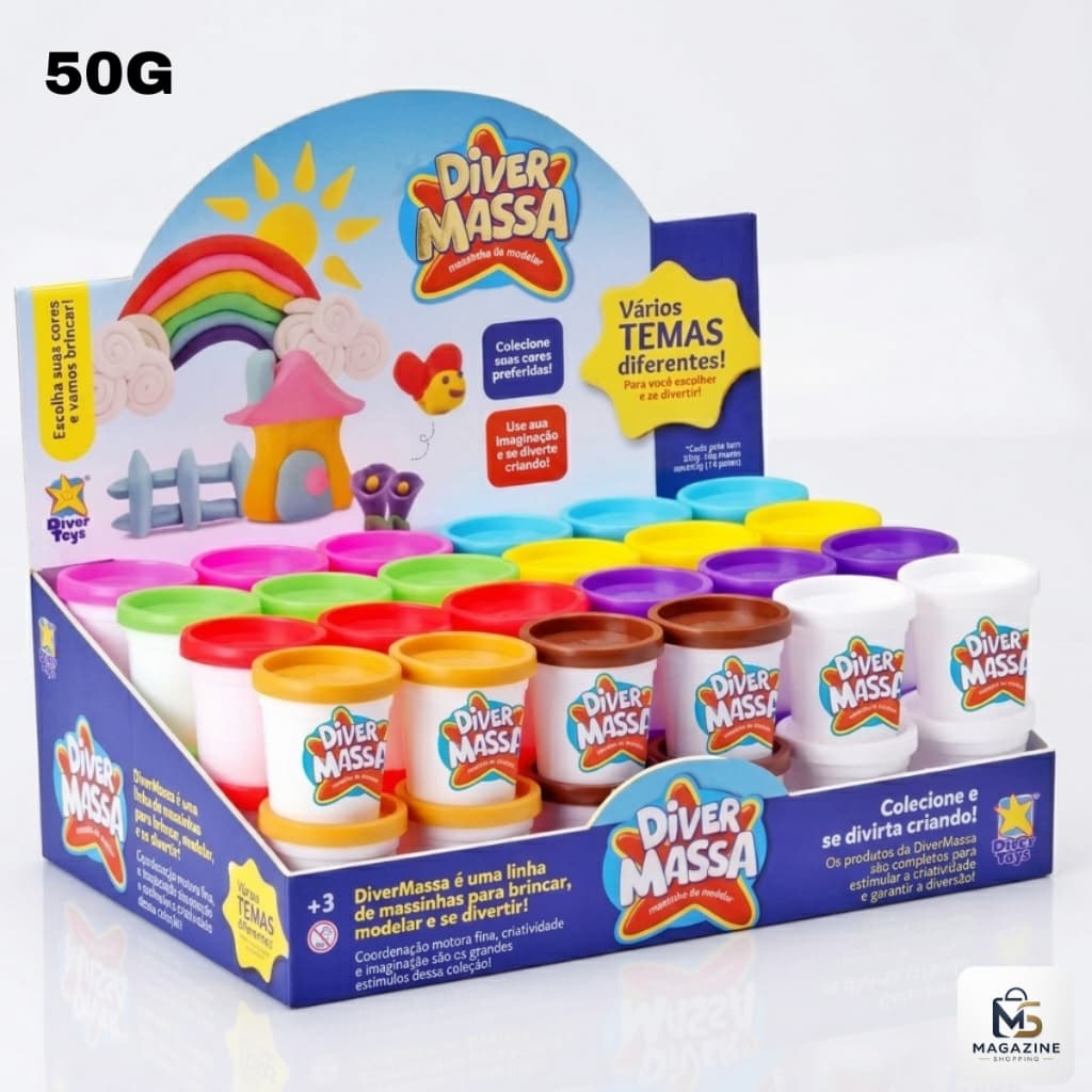 Kit Massinha Modelar C/ 4,8,10,12,16, 20 Potes 50g Diversas Cores Sortidos Infantil Diver Massa - DiverToys