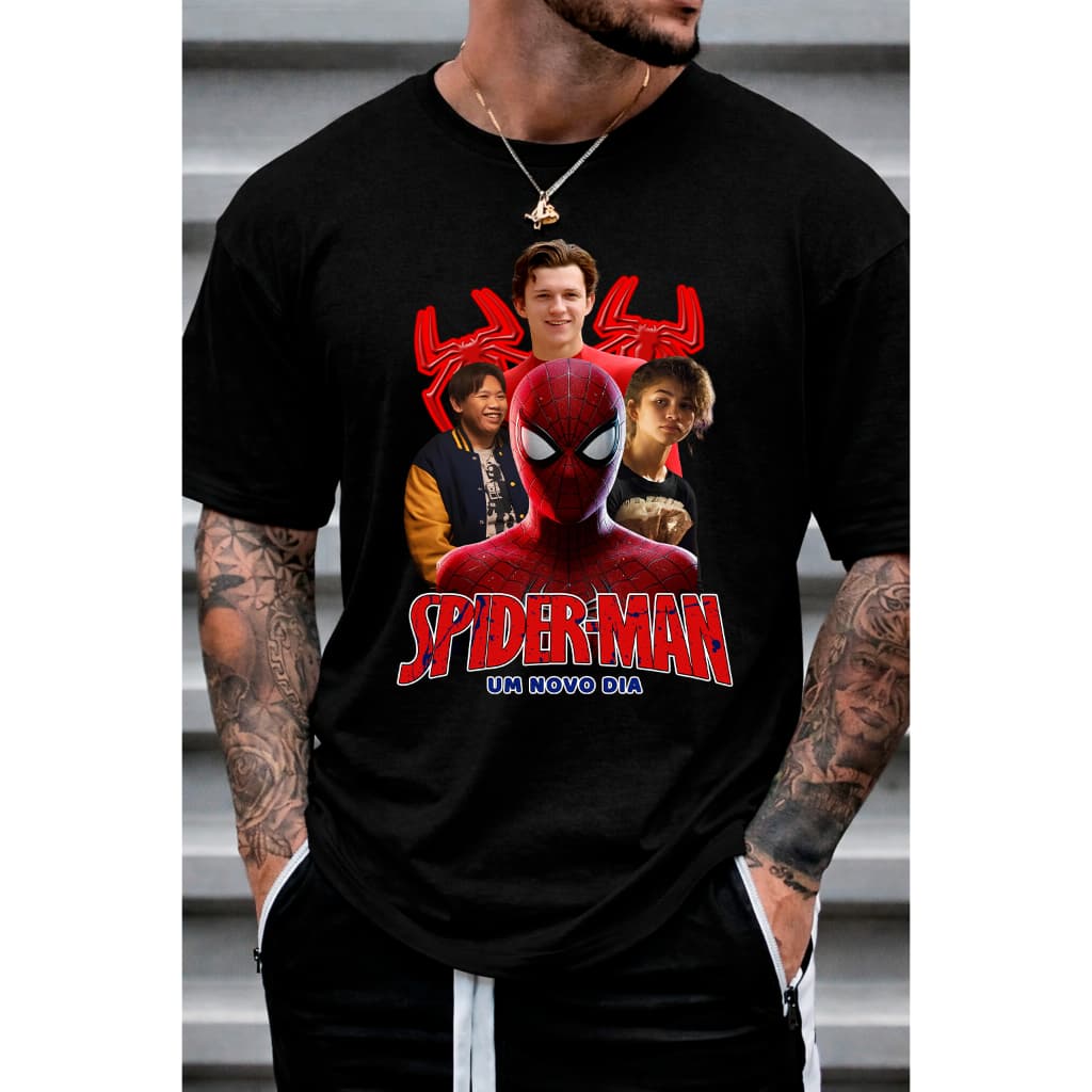 Camisa Spider-Man Homem Aranha Novo Filme Um Novo Dia Estampa Exclusiva Lançamento Varias Cores Novo