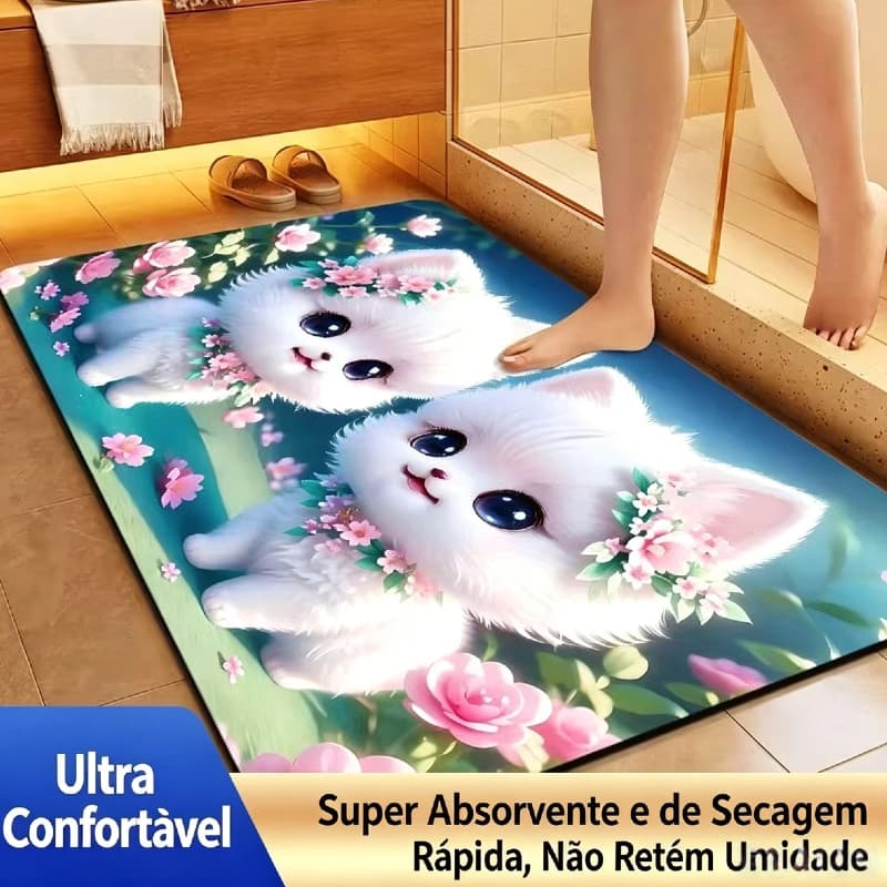 Tapete de banheiro antiderrapante, absorvente e de secagem rápida em novo design de gatinho de sílica-gel