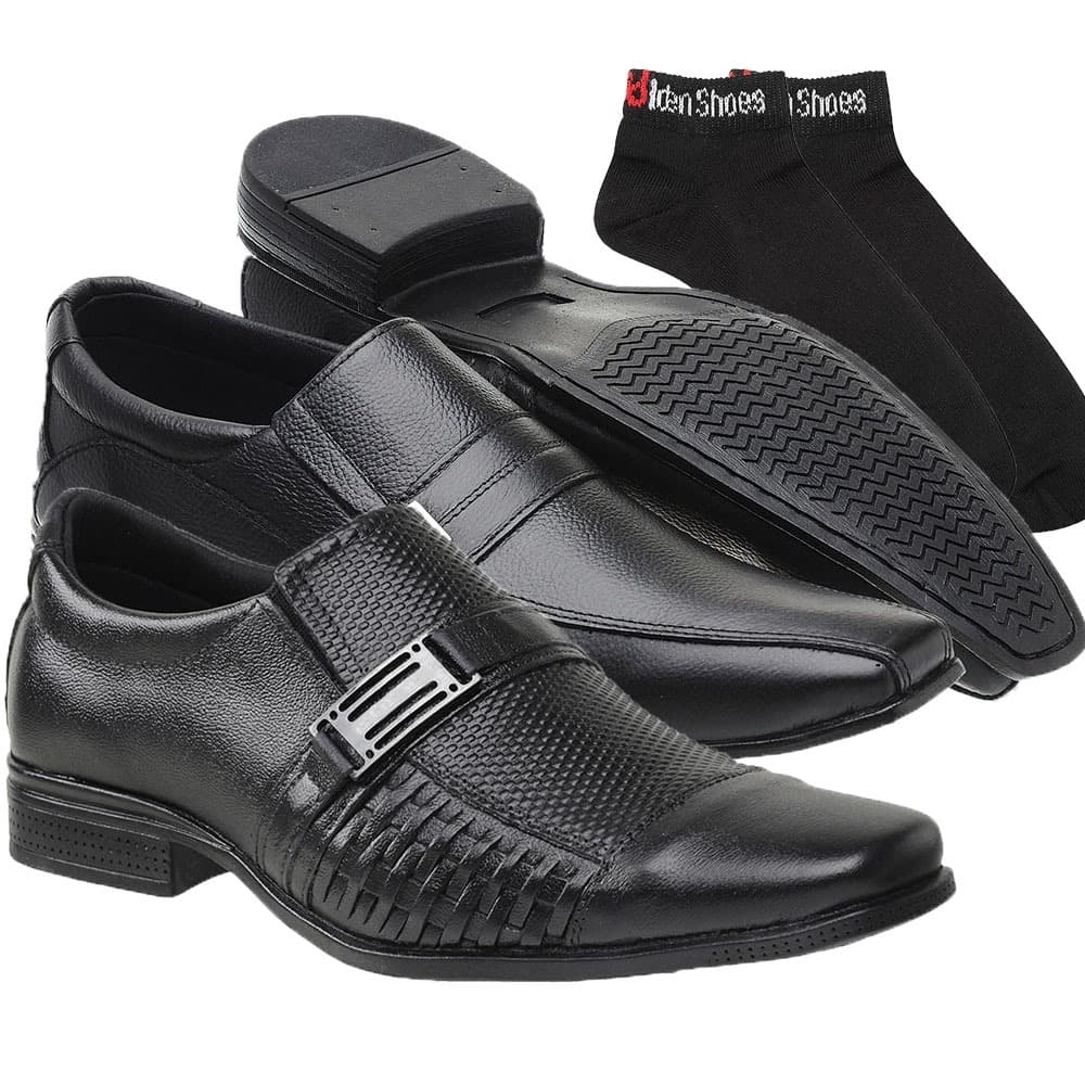 Kit com 2 Pares de Social Masculino Sapato + 1 Par de Meia