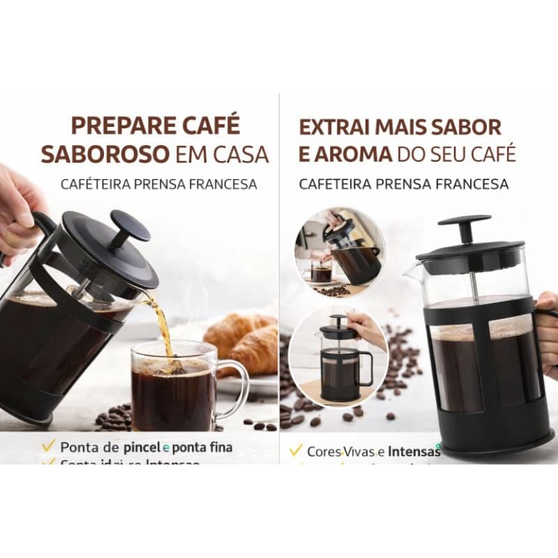 Cafeteira Prensa Francesa 350ml Café Gourmet Chá Vidro Inox Sabor Intenso