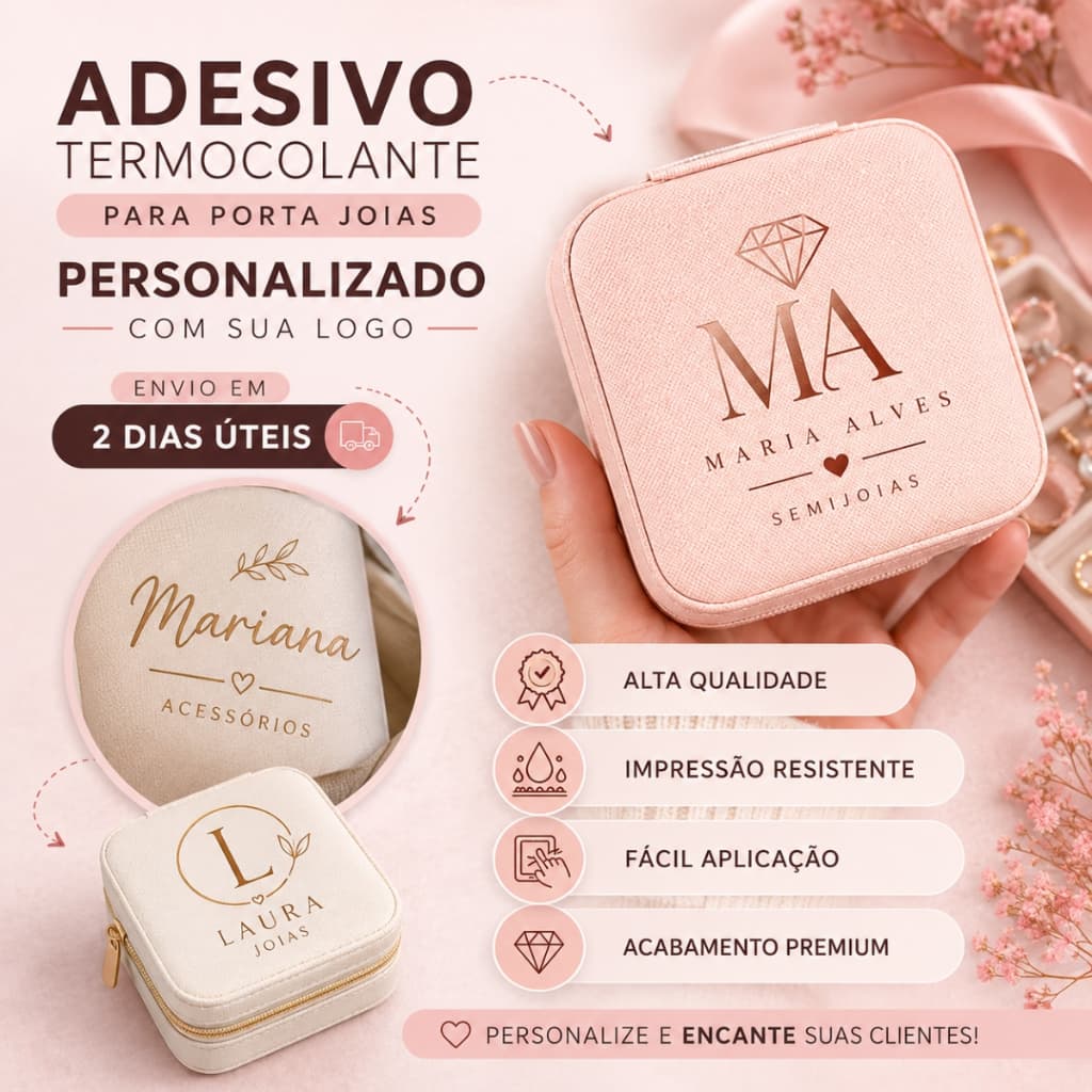 ADESIVO  TERMOCOLANTE PARA PORTA JOIAS PERSONALIZADO COM SUA LOGO ENVIO EM 2 DIAS UTEIS