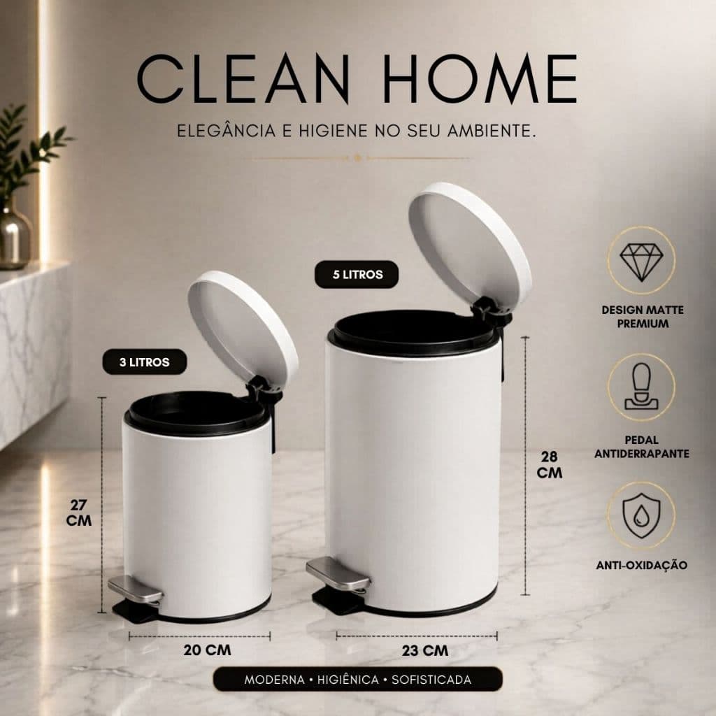 Lixeira Redonda Aço Pedal Multiuso 3 Litros 5 Litros Cozinha Banheiro Escritório