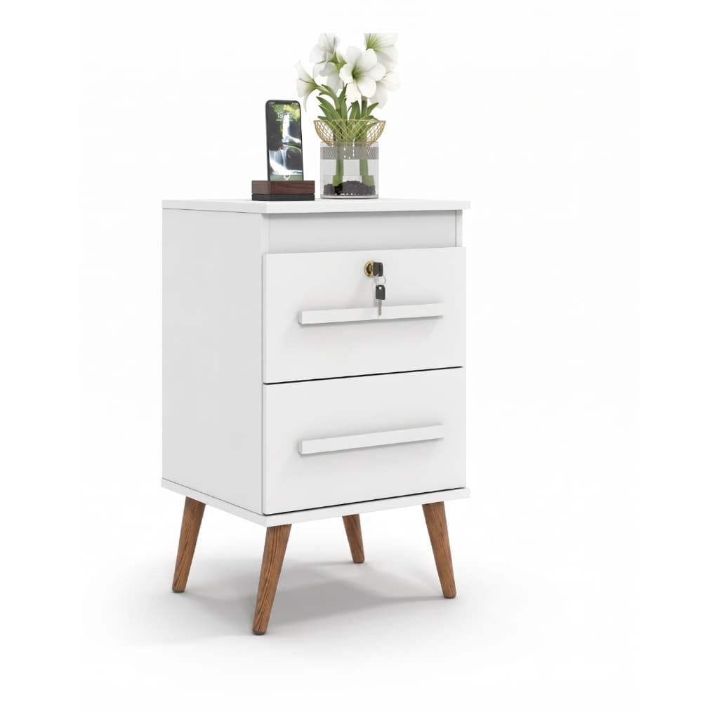 Mesa De Cabeceira Box 2 Gavetas Armazenamento Com Chave Quarto Cor Branco