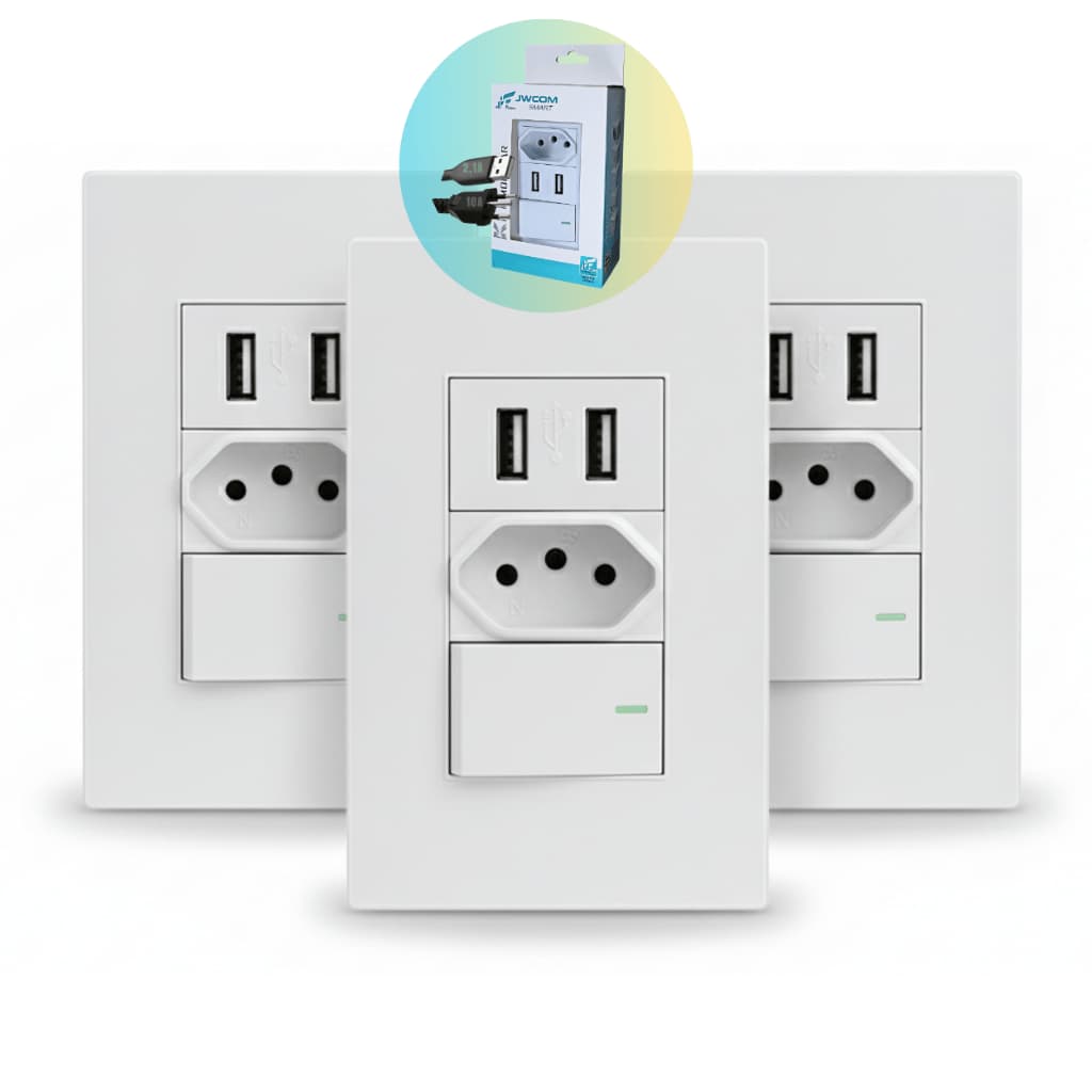 Tomada Usb Interruptor 1 Tecla 10a Carregador Universal Tomada Parede Luxo com 1, 2 ou 3