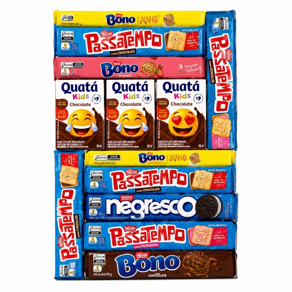 Kit Lanche Nestlé C/ 10 Biscoitos Sortidos + 3 Achocolatados Quatá Kids