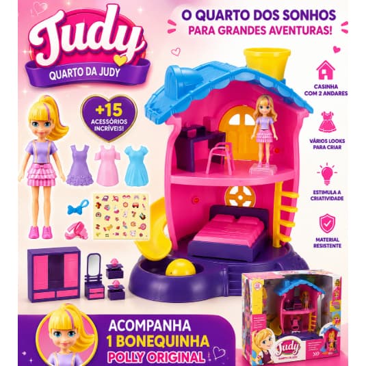 Samba Toys Casinha Quarto Judy Com Bonequinha Brinquedos e Acessorios
