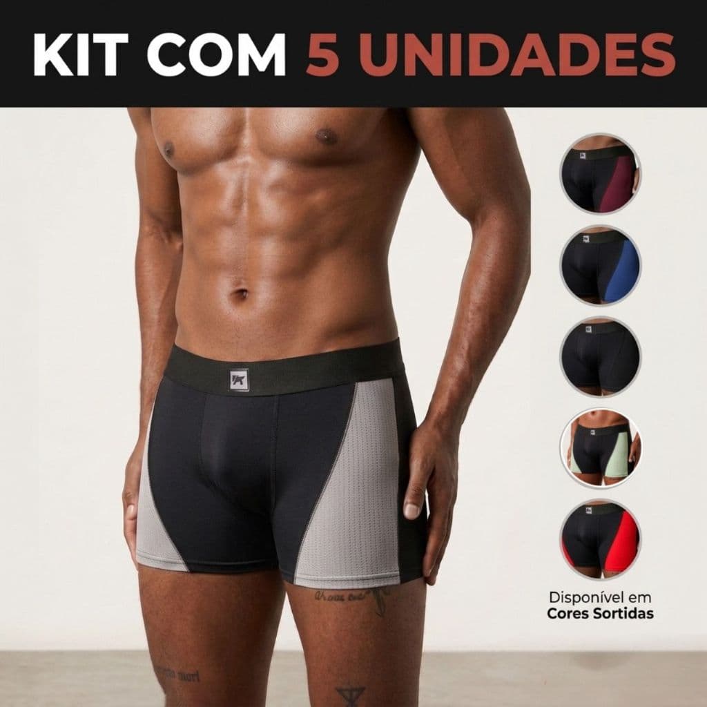 Cuecas Boxer Box Kit Com 5 Unidades Masculina Romantic Detalhe Lateral Dry Fit