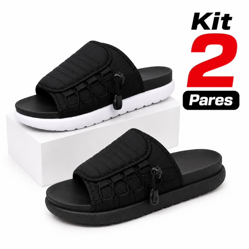 Kit 2 Pares Chinelo Slide Masculino Unissex Calce Fácil Ajustável Antiderrapante