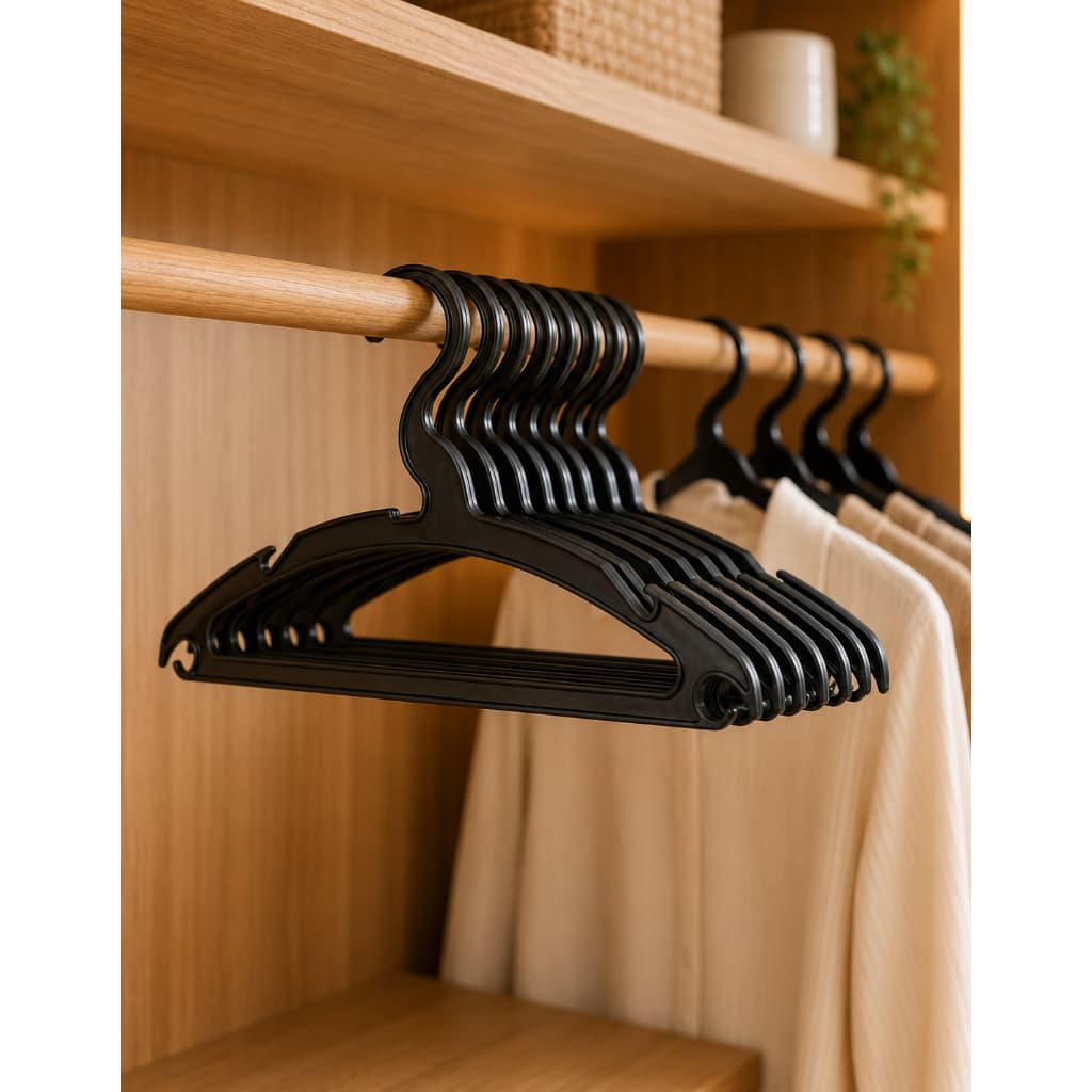 Kit 5 Cabide Roupa Adulto 39cm Preto Camisas Blusas Reforçado Resistente Organizador de Guarda Roupas Closet Lavanderia